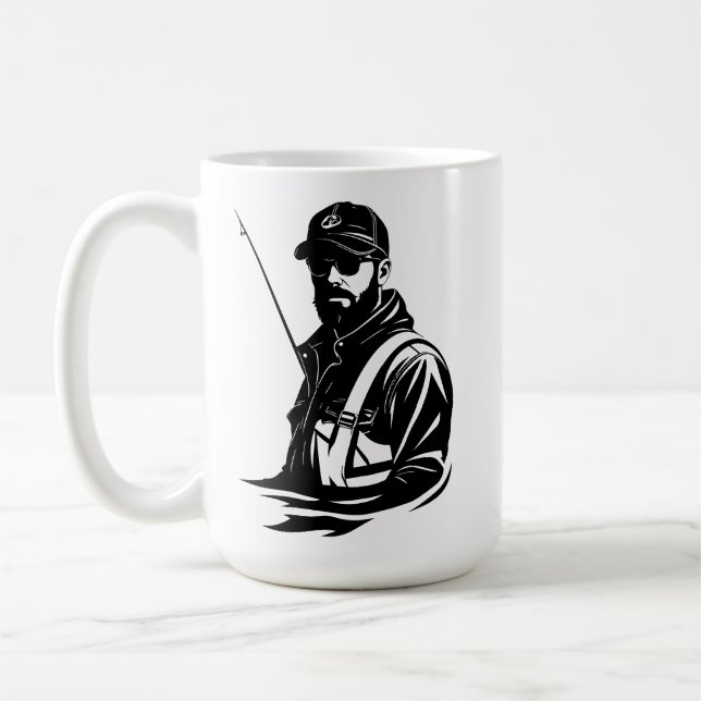 SVG Custom Fly Fisherman And Rod Coffee Mug (Left)