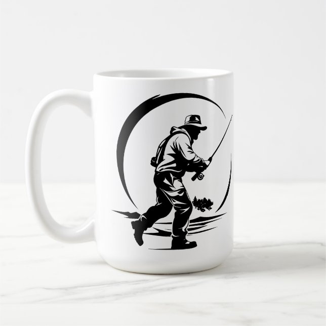 SVG Custom Fly Fisherman And Rod Coffee Mug (Left)