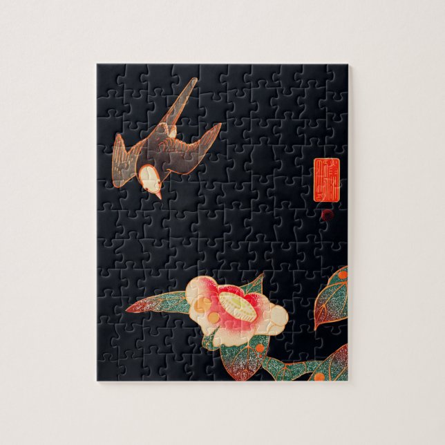 Swallow and Camellia (1900) by Ito Jakuchu Jigsaw Puzzle (Vertical)