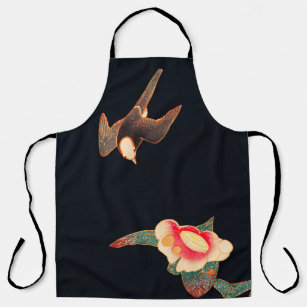 Swallow and Camellia Flower Vintage Bird Japanese  Apron