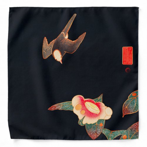 Swallow and Camellia Flower Vintage Bird Japanese  Bandana