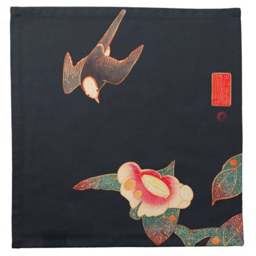 Swallow and Camellia Flower Vintage Bird Japanese  Cloth Napkin