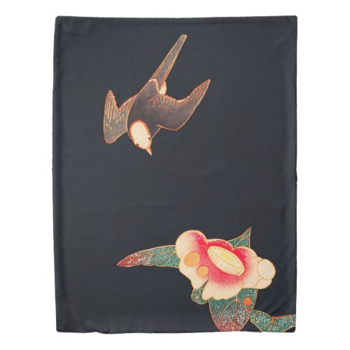 Swallow and Camellia Flower Vintage Bird Japanese  Duvet Cover