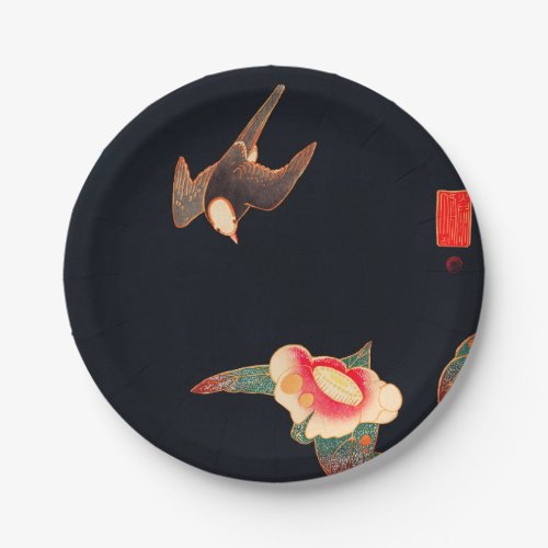 Swallow and Camellia Flower Vintage Bird Japanese  Paper Plates