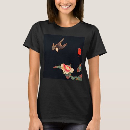 Swallow and Camellia Flower Vintage Bird Japanese  T_Shirt