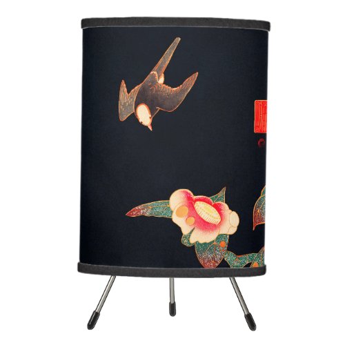 Swallow and Camellia Flower Vintage Bird Japanese  Tripod Lamp