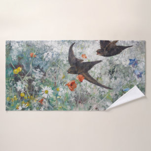 Swallow and Flower Field, Bruno Liljefors Bath Towel
