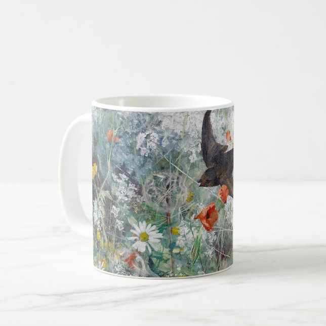 Swallow and Flower Field, Bruno Liljefors Coffee Mug (Front Left)