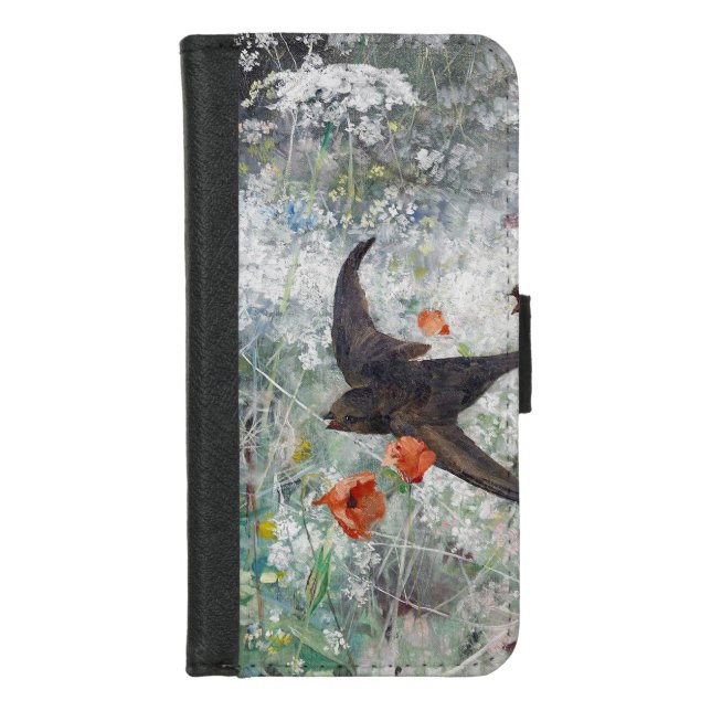 Swallow and Flower Field, Bruno Liljefors iPhone Wallet Case (Front)