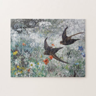Swallow and Flower Field, Bruno Liljefors Jigsaw Puzzle