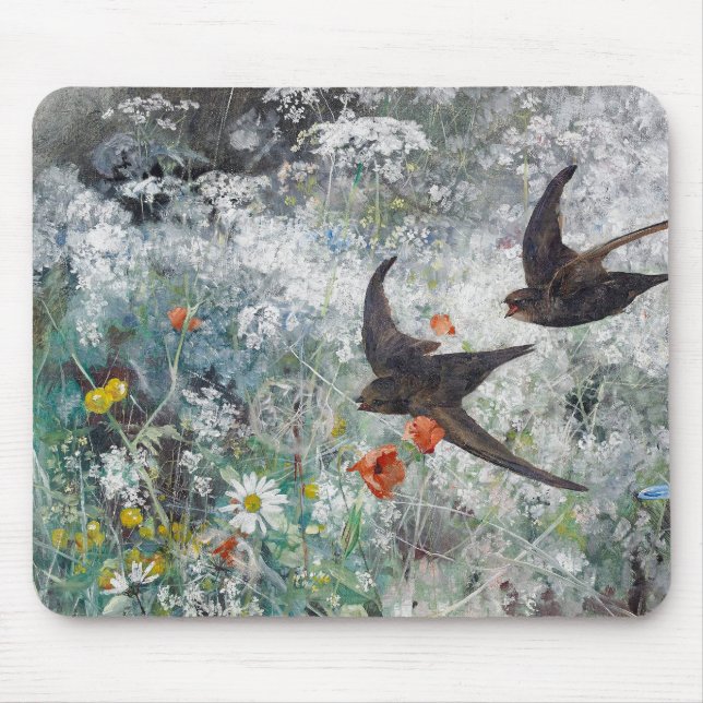 Swallow and Flower Field, Bruno Liljefors Mouse Pad (Front)
