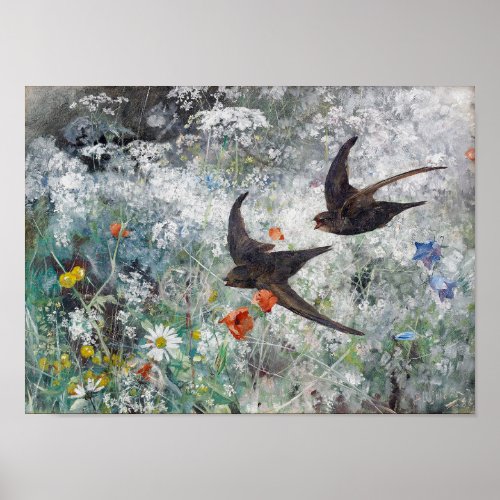 Swallow and Flower Field Bruno Liljefors Poster