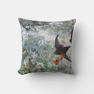 Swallow and Flower Field, Bruno Liljefors Throw Pillow