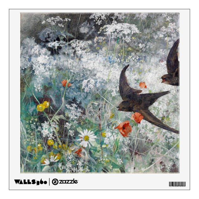 Swallow and Flower Field, Bruno Liljefors Wall Decal (Front)