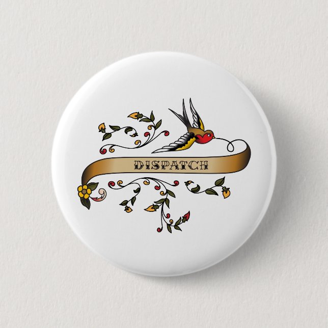 Swallow and Scroll with Dispatch Pinback Button (Front)