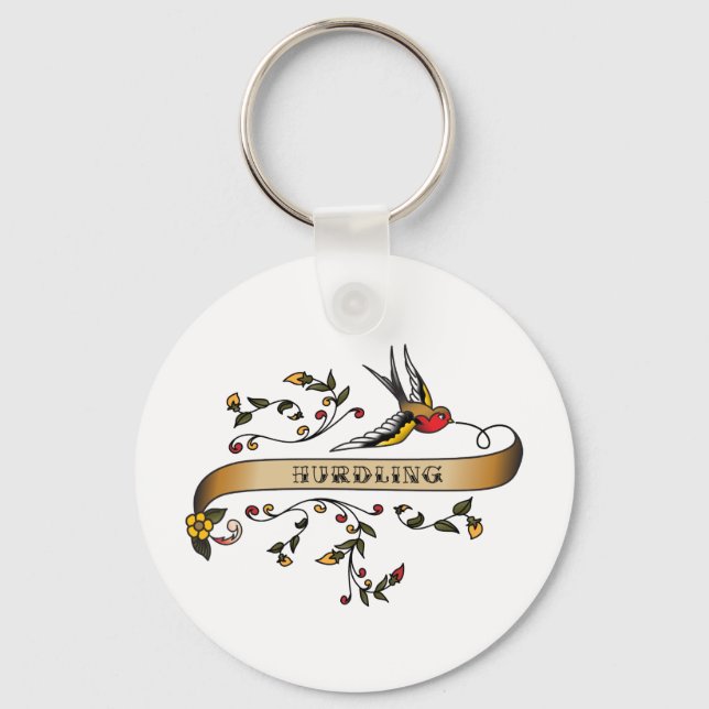 Swallow and Scroll with Hurdling Keychain (Front)