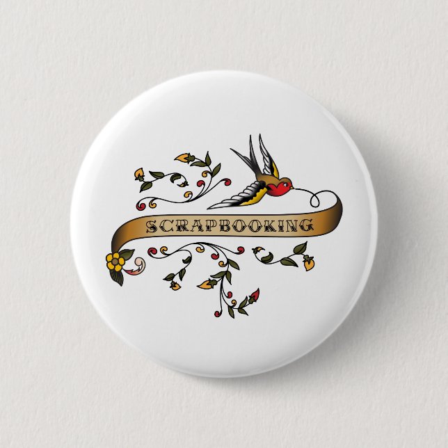 Swallow and Scroll with Scrapbooking Pinback Button (Front)
