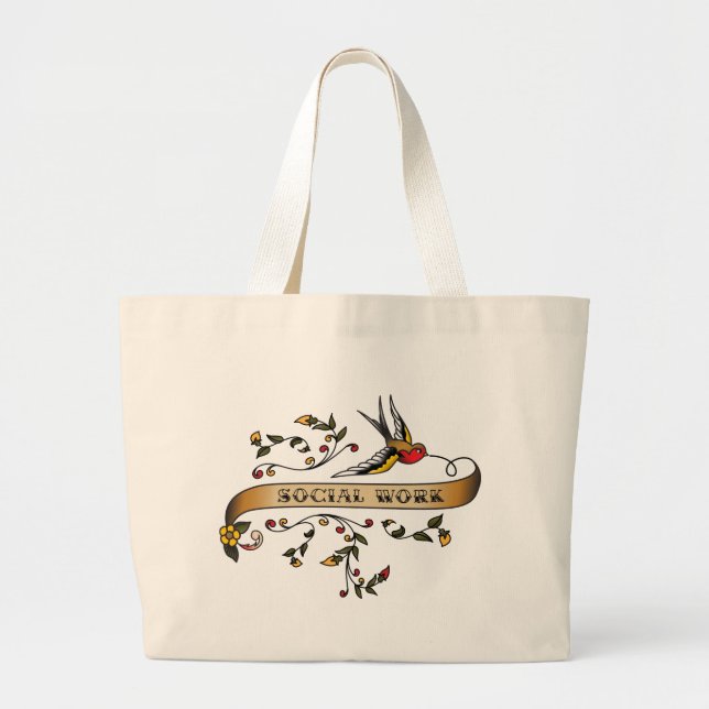 Swallow and Scroll with Social Work Large Tote Bag (Front)