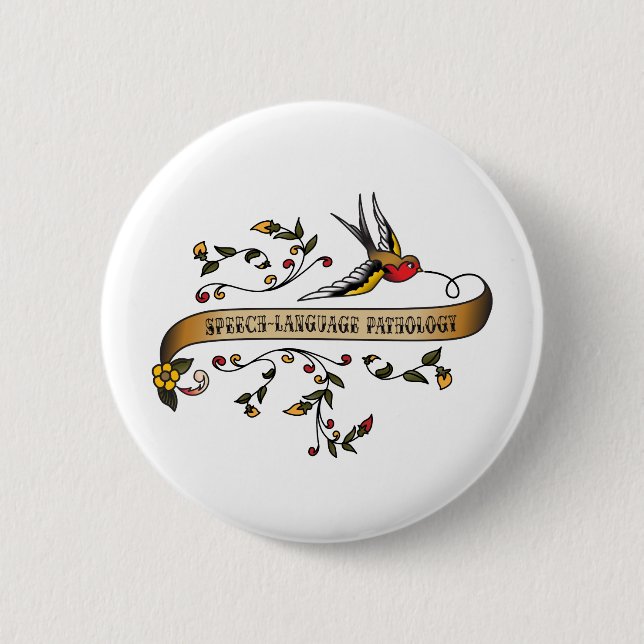 Swallow and Scroll with Speech Language Pathology Pinback Button (Front)