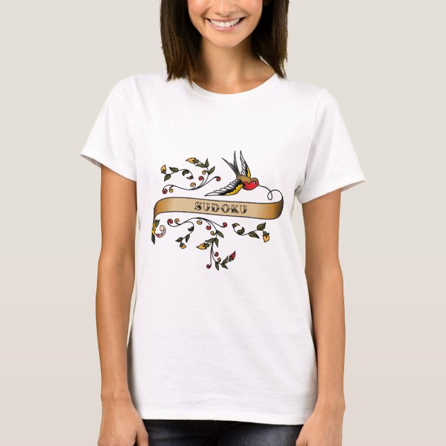 Swallow and Scroll with Sudoku T-Shirt (Front)