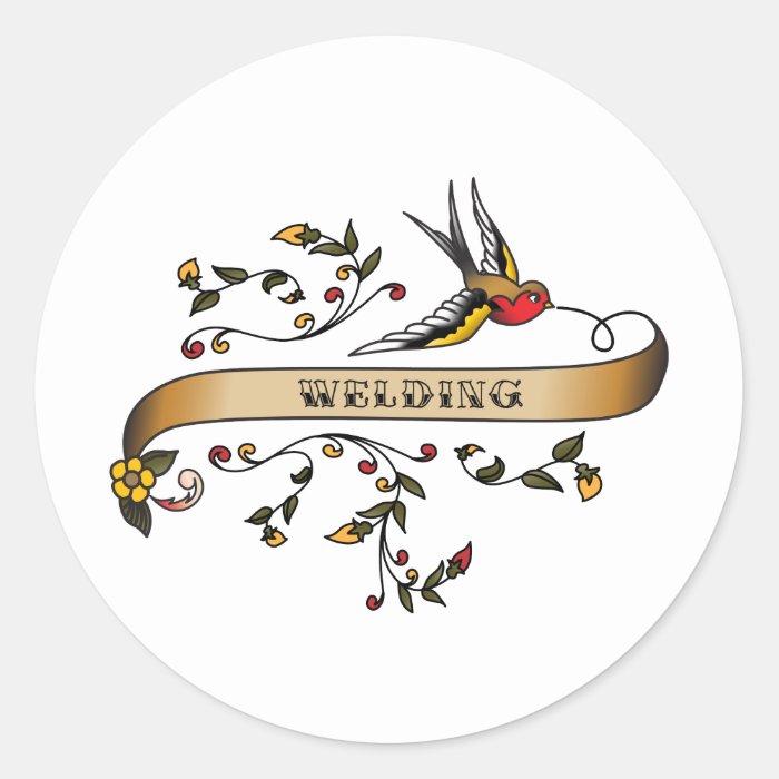 Swallow and Scroll with Welding Round Sticker 