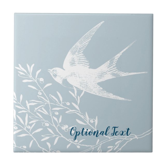 Swallow Bird Flying over Olive Branches Ceramic Tile (Front)