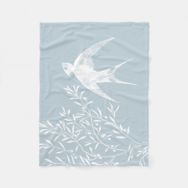 Swallow Bird Flying over Olive Branches Fleece Blanket (Front)