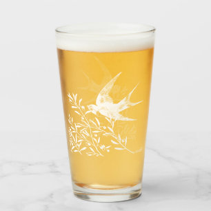 Swallow Bird Flying over Olive Branches Glass