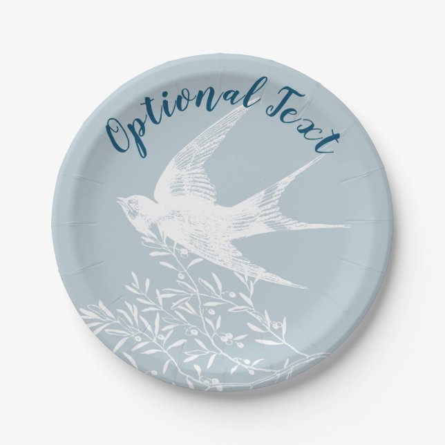 Swallow Bird Flying over Olive Branches Paper Plates (Front)