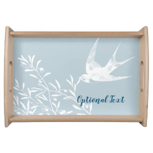 Swallow Bird Flying over Olive Branches Serving Tray
