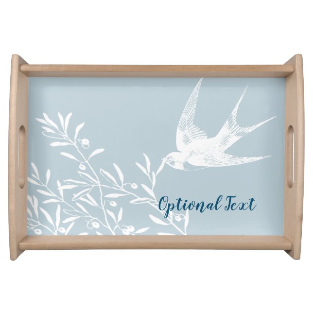 Swallow Bird Flying over Olive Branches Serving Tray (Front)