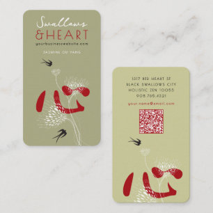 Swallow Birds Chinese Heart Kanji Oriental Floral Business Card