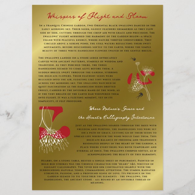 Swallow Birds & Chinese Heart Oriental Floral Gold Flyer (Front)