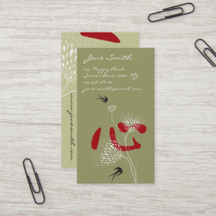Swallow Birds Chinese Heart Oriental Kanji Floral Business Card