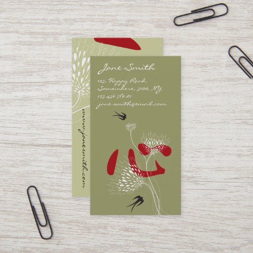 Swallows Birds Chinese Heart Oriental Kanji Floral Business Card Templates