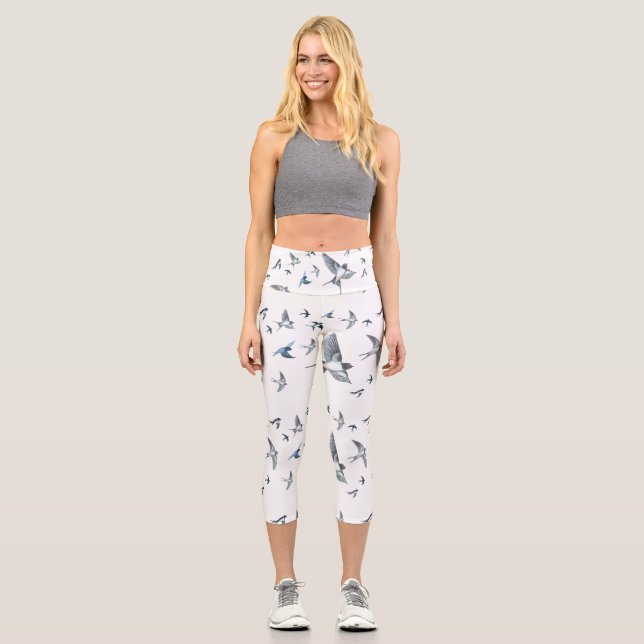  Swallow Birds Flying Illustration Capri Leggings (Front)
