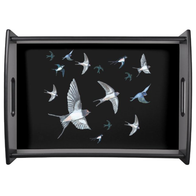 Swallow Birds Flying Illustration Serving Tray (Front)