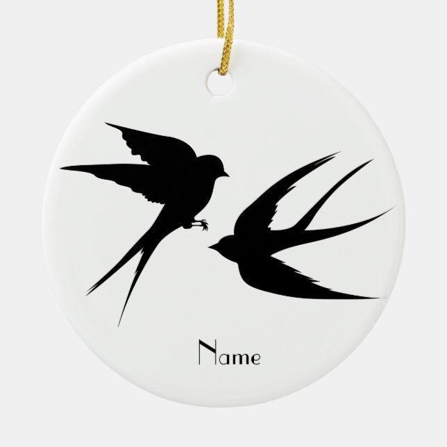 Swallow Birds Silhouettes Thunder_Cove Ceramic Ornament (Front)