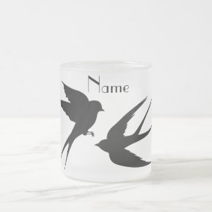 Swallow Birds Silhouettes Thunder_Cove Frosted Glass Coffee Mug