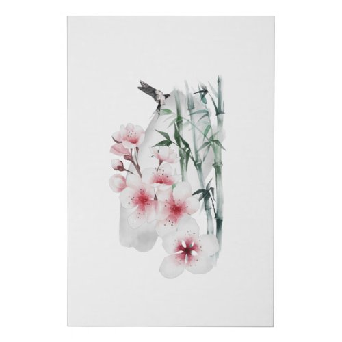 Swallow cherry blossom and bamboo faux canvas print