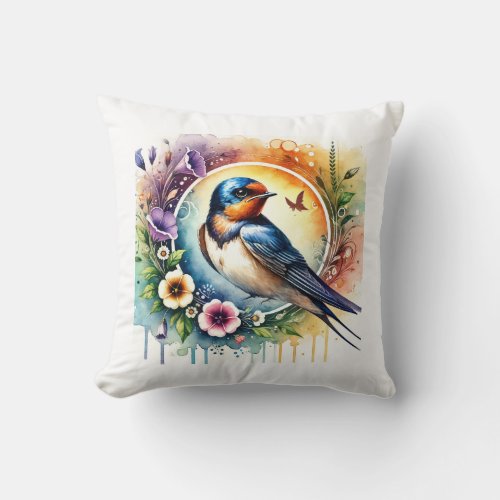 Swallow in Flight 180624AREF106 _ Watercolor Throw Pillow