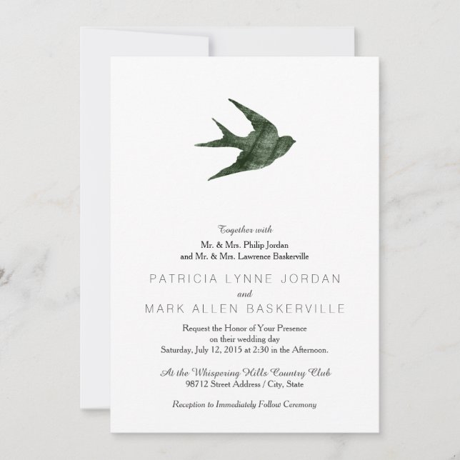 Swallow (Letterpress Style) Invitation (Front)
