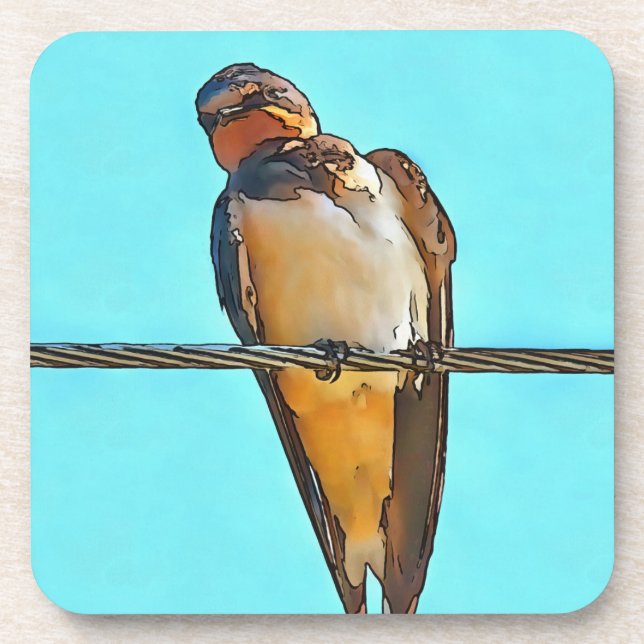 Swallow On A Wire Black Outline Art Beverage Coaster (Front)