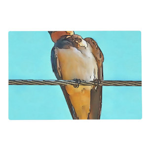 Swallow On A Wire Black Outline Art Placemat