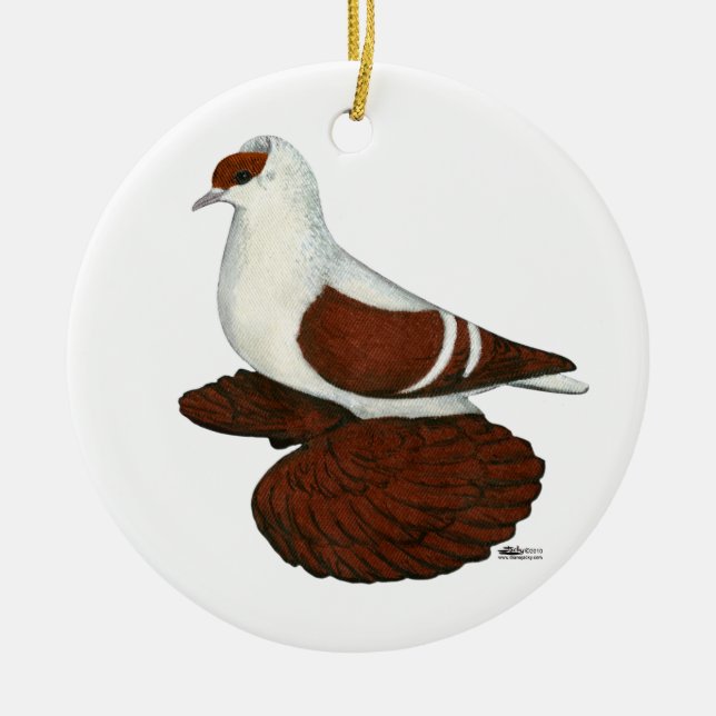 Swallow:  Red Fullhead Pigeon Ceramic Ornament (Front)