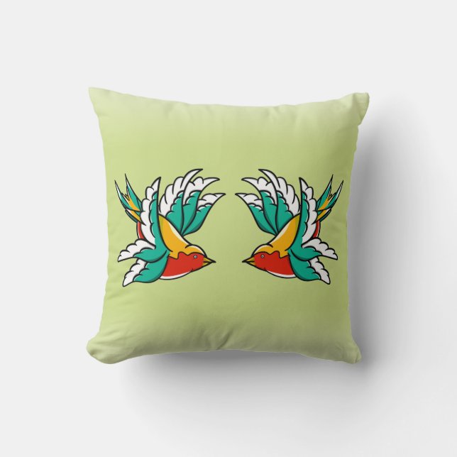 Swallow Sailors Tattoo Throw Pillow (Front)