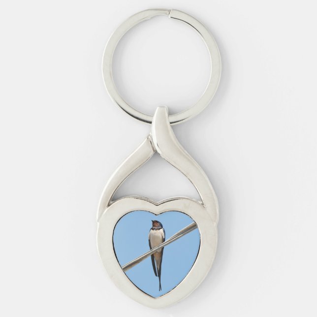 Swallow sitting on wire keychain (Front)