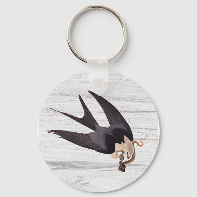 Swallow Tailed Hawk with Snake on Rustic Gray Keychain (Front)