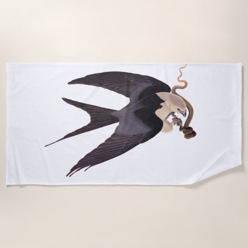 Swallow Tailed Hawk with Snake Vintage Audubon Beach Towel