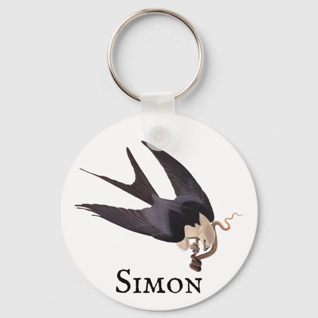 Swallow Tailed Hawk with Snake Vintage Audubon Keychain (Front)